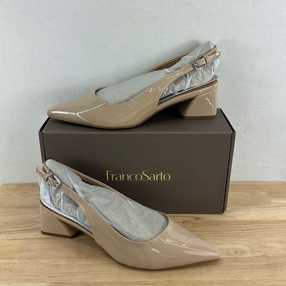 Franco Sarto Franco Racer Slingback-  Nude Patent Faux Leather- Size 7.5M- NIB - Picture 1 of 7